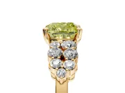 Cluster Engagement Ring Setting for Fancy Yellow Cushion Cut Center with 2-Row Shoulder Clusters and Prong Head in Yellow Gold
