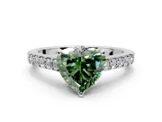 Solitaire Engagement Ring Setting for Fancy Green Heart-Shaped Center with Crossover Accents and Prong Head in Platinum