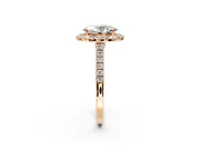 Halo Engagement Ring Setting for Oval Center with Narrowing Pave Band and Prong Head in Rose Gold