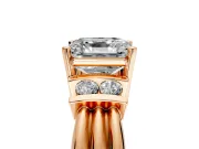 Solitaire Engagement Ring Setting for Asscher Cut Center with Grooved Bar Accent Band and Prong Head in Rose Gold