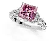Solitaire Engagement Ring Setting for Fancy Pink Princess Cut Center with Filigree Band and Prong Head in Platinum