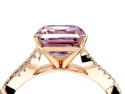 Solitaire Engagement Ring Setting for Fancy Pink Asscher Cut Center with Twisted Pave Split Shank and Prong Head in Rose Gold