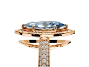 Milgrain Halo Engagement Ring Setting for Fancy Blue Marquise Center with Three-Sided Pave Band and Prong Head in Rose Gold