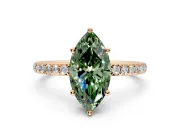 Solitaire Engagement Ring Setting for Fancy Green Marquise Center with Fine Pave Band and Prong Head in Rose Gold