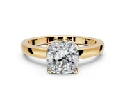 Solitaire Engagement Ring Setting for Cushion Cut Center with Plain Band and Flat Tab Prong Head in Yellow Gold