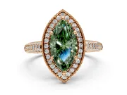 Milgrain Halo Engagement Ring Setting for Fancy Green Marquise Center with Three-Sided Pave Band and Prong Head in Rose Gold