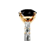 Baguette Engagement Ring Setting for Fancy Black Round Cut Center with Alternating Bar-Set Band and Prong Head in Yellow Gold