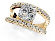Solitaire Engagement Ring Setting for Cushion Cut Center with Wide-Open Split Shank and Prong Head in Yellow Gold