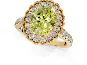 Milgrain Floral Halo Engagement Ring Setting for Fancy Yellow Oval Center with Pave Band and Prong Head in Yellow Gold