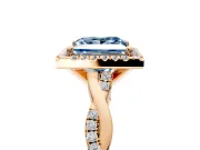 Halo Engagement Ring Setting for Fancy Blue Princess Cut Center with Pave and Plain Twist Band and Prong Head in Rose Gold