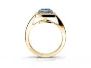 Bezel-Framed Halo Engagement Ring Setting for Fancy Blue Princess Cut Center with Pave Band and Prong Head in Yellow Gold