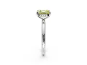 Hidden Halo Engagement Ring Setting for Fancy Yellow Asscher Cut Center with Thin Round-Wire Band and Prong Head in White Gold