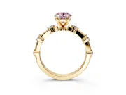 Solitaire Engagement Ring Setting for Fancy Pink Oval Center with Bezel Station Band and Prong Head in Yellow Gold