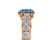 Solitaire Engagement Ring Setting for Fancy Blue Asscher Cut Center with Pave Cathedral Shoulders and Prong Head in Rose Gold