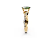 Solitaire Engagement Ring Setting for Fancy Green Oval Center with Half-Pave Crossover Band and Prong Head in Yellow Gold