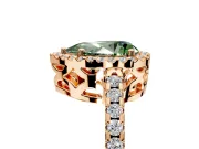 Accent Halo Engagement Ring Setting for Fancy Green Pear-Shaped Center with Full-Length Pave Band and Prong Head in Rose Gold