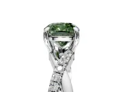 Solitaire Engagement Ring Setting for Fancy Green Cushion Cut Center with Half-Pave Crossover Band and Prong Head in Sterling Silver