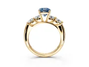 5 Stone Engagement Ring Setting for Fancy Blue Cushion Cut Center with Graduated Accents and Prong Head in Yellow Gold