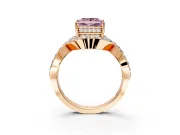 Halo Engagement Ring Setting for Fancy Pink Princess Cut Center with Pave Infinity Twist Band and Prong Head in Rose Gold