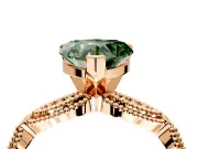 Solitaire Engagement Ring Setting for Fancy Green Heart-Shaped Center with Marquise Panel Band and Prong Head in Rose Gold