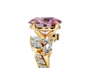 Solitaire Engagement Ring Setting for Fancy Pink Oval Center with Marquise Accent Twist Band and Prong Head in Yellow Gold