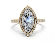 Halo Engagement Ring Setting for Marquise Center with Pave Accents, Heart Basket and Prong Head in Yellow Gold