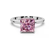Hidden Halo Engagement Ring Setting for Fancy Pink Princess Cut Center with Plain Rounded Band and Prong Head in White Gold