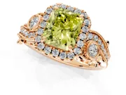 Milgrain Halo Engagement Ring Setting for Fancy Yellow Radiant Cut Center with Shoulder Bezels and Prong Head in Rose Gold