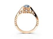 Cathedral Engagement Ring Setting for Fancy Blue Pear-Shaped Center with Antique-Style Pave Band and Prong Head in Rose Gold