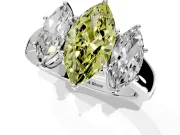 3 Stone Engagement Ring Setting for Fancy Yellow Marquise Center with Raised Basket Heads and Prong Head in White Gold