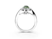 Bezel-Framed Halo Engagement Ring Setting for Fancy Green Marquise Center with Pave Band and Prong Head in Platinum