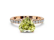 Open Basket Engagement Ring Setting for Fancy Yellow Heart-Shaped Center with Pave Band and Prong Head in Rose Gold