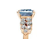 Cluster Engagement Ring Setting for Fancy Blue Princess Cut Center with 2-Row Shoulder Clusters and Prong Head in Rose Gold