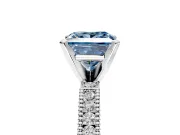 Solitaire Engagement Ring Setting for Fancy Blue Princess Cut Center with Milgrain-Edged Pave Band and Prong Head in Sterling Silver
