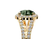 Halo Engagement Ring Setting for Fancy Green Round Cut Center with Pave Split Shank and Prong Head in Yellow Gold
