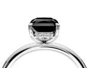 Hidden Halo Engagement Ring Setting for Fancy Black Radiant Cut Center with Thin Rounded Band and Prong Head in Sterling Silver