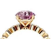 Solitaire Engagement Ring Setting for Fancy Pink Round Cut Center with Bezel-Dot Beaded Band and Prong Head in Yellow Gold