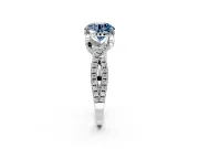 Solitaire Engagement Ring Setting for Fancy Blue Round Cut Center with Narrow Twist Pave Band and Prong Head in White Gold