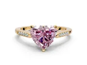 Solitaire Engagement Ring Setting for Fancy Pink Heart-Shaped Center with Channel Accents and Prong Head in Yellow Gold