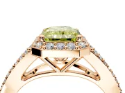 Halo Engagement Ring Setting for Fancy Yellow Radiant Cut Center with Pave Split Shank and Prong Head in Rose Gold
