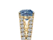 Solitaire Engagement Ring Setting for Fancy Blue Cushion Cut Center with Pave Split Shank and Prong Head in Yellow Gold
