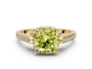 Cathedral Engagement Ring Setting for Fancy Yellow Cushion Cut Center with Antique-Style Pave Band and Prong Head in Yellow Gold