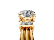 Solitaire Engagement Ring Setting for Round Cut Center with Grooved Bar Accent Band and Prong Head in Yellow Gold