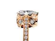 Cathedral Engagement Ring Setting for Pear-Shaped Center with Antique-Style Pave Band and Prong Head in Rose Gold