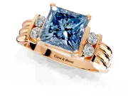 Solitaire Engagement Ring Setting for Fancy Blue Princess Cut Center with Grooved Bar Accent Band and Prong Head in Rose Gold