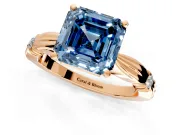 Solitaire Engagement Ring Setting for Fancy Blue Asscher Cut Center with Carved Leaf Shoulders and Prong Head in Rose Gold