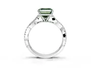 Solitaire Engagement Ring Setting for Fancy Green Asscher Cut Center with Twisted Pave Split Shank and Prong Head in Platinum