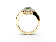 Halo Engagement Ring Setting for Fancy Green Marquise Center with Milgrain Channel Band and Prong Head in Yellow Gold
