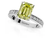 Milgrain Pave Engagement Ring Setting for Fancy Yellow Emerald Cut Center with Accent Band and Prong Head in Sterling Silver