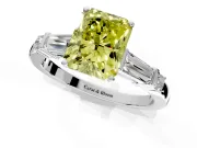 Bar-Set Engagement Ring Setting for Fancy Yellow Radiant Cut Center with Tapered Baguette Accents and Prong Head in Platinum